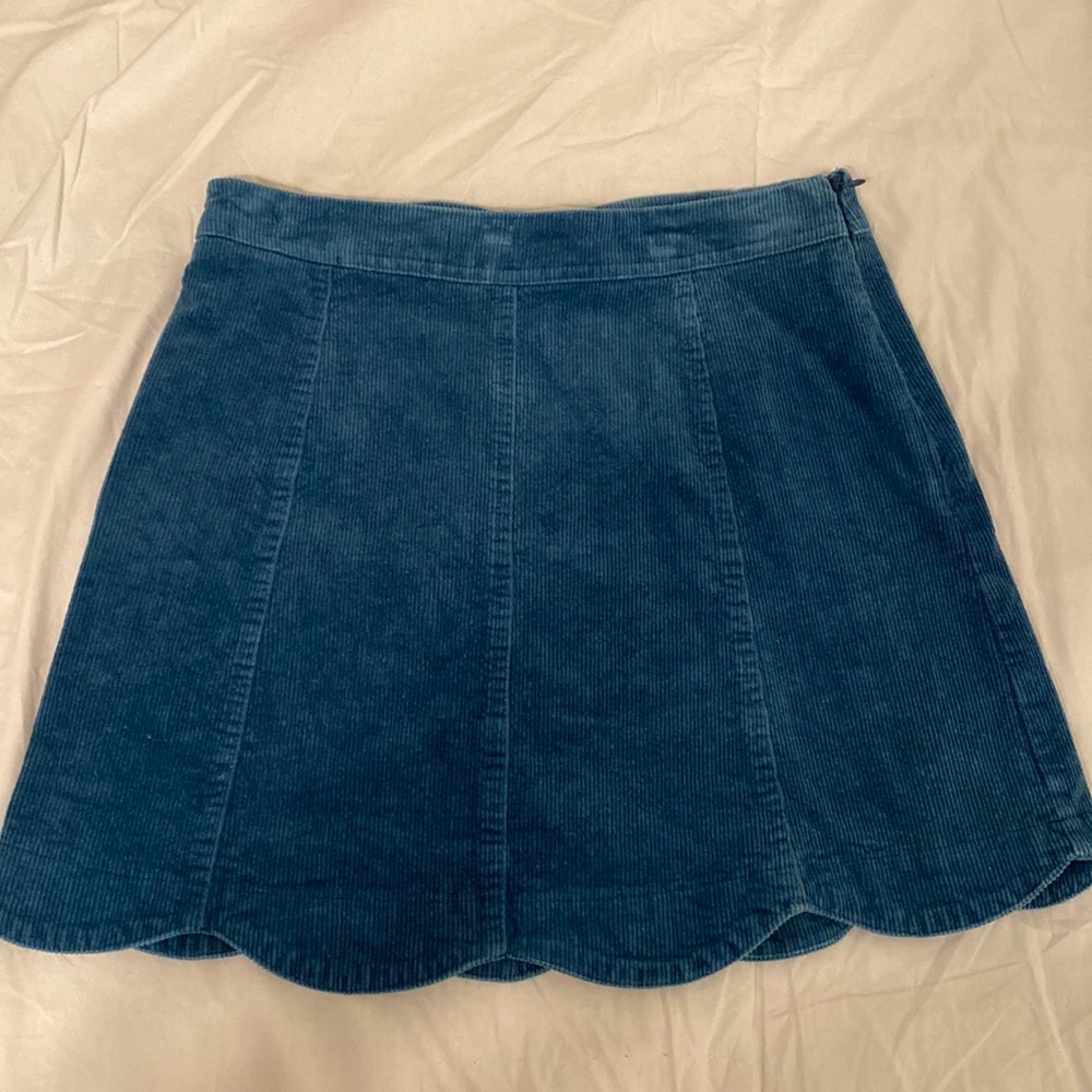 Altar’d State Scalloped Blue Corduroy Mini-Skirt Size Small